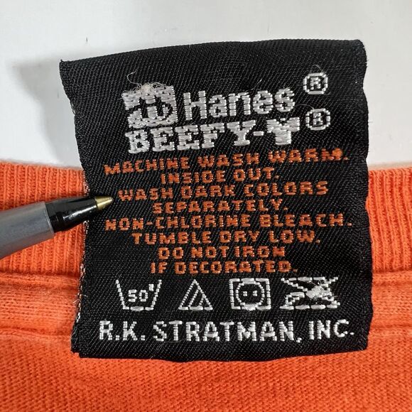 VTG 2001 Harley Davidson T Shirt Men XL Orange TNT Quincy IL Double Sided STAINS - Picture 15 of 15